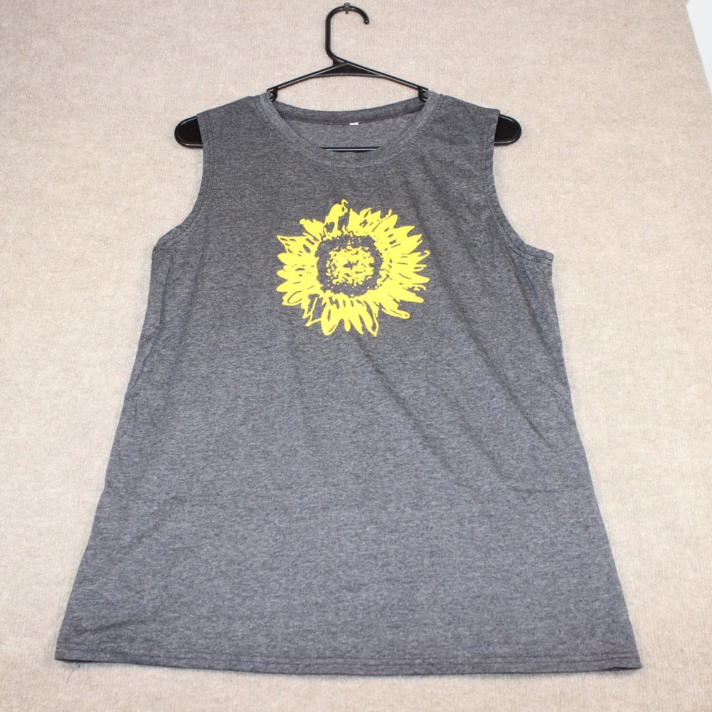 Unbranded Sunflower Graphic Tank Top Heather Gray Sleeveless Crew Neck L
